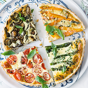 Quiche mit Spargel, Pilzen, Karotten oder Tomaten