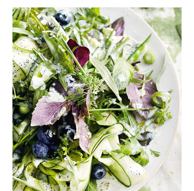 Bunter Kräutersalat mit Heidelbeeren und Buttermilchdressing