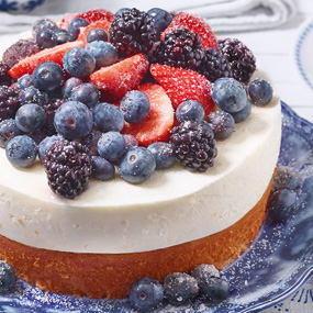 Biskuittorte mit Orangen-Joghurtcreme mit Beeren