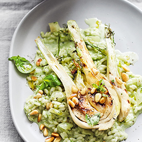 Basilikumrisotto mit gegrilltem Fenchel