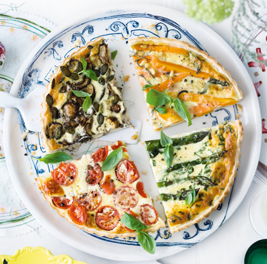 Quiche mit Spargel, Pilzen, Karotten oder Tomaten